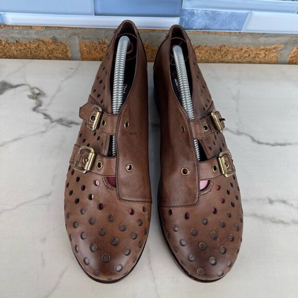 Antelope Brown Peforated Two Buckle Leather Shoes 39/8.5 - Picture 3 of 8